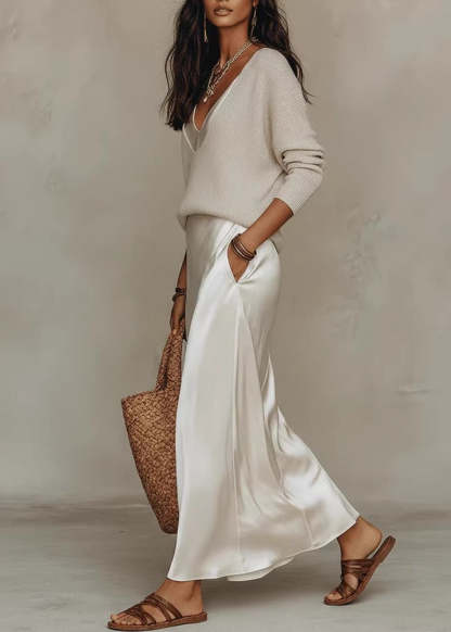 Rochie elegantă din satin cu pulover