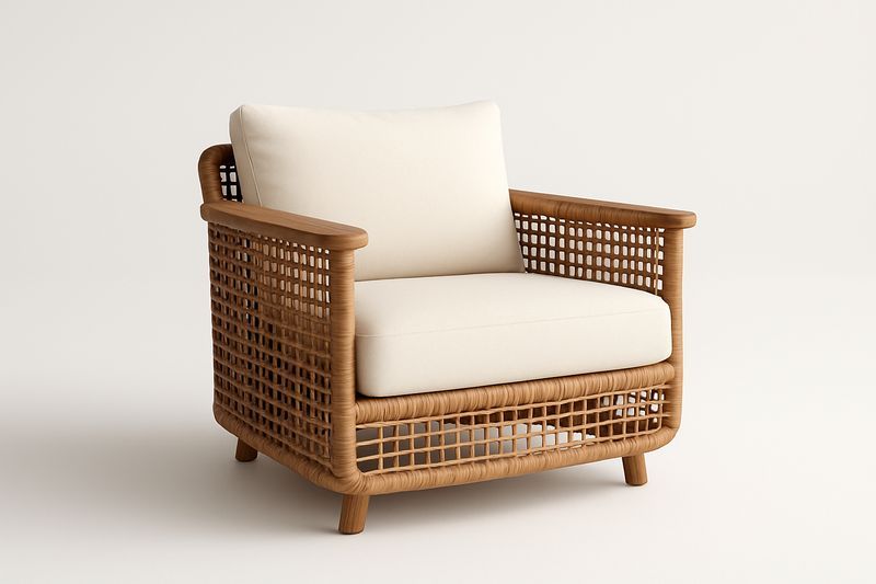 Sessel Rattanrahmen Cremeweißes Polster Gartenmöbel Höhe 85cm Breite 90cm Tiefe 85cm