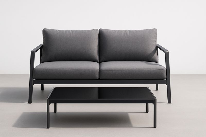 Aluminium Gartensofa Set mit Polyesterkissen 2-Sitzer Grau