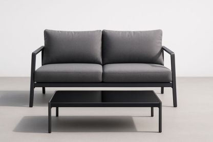 Aluminium Gartensofa Set mit Polyesterkissen 2-Sitzer Grau