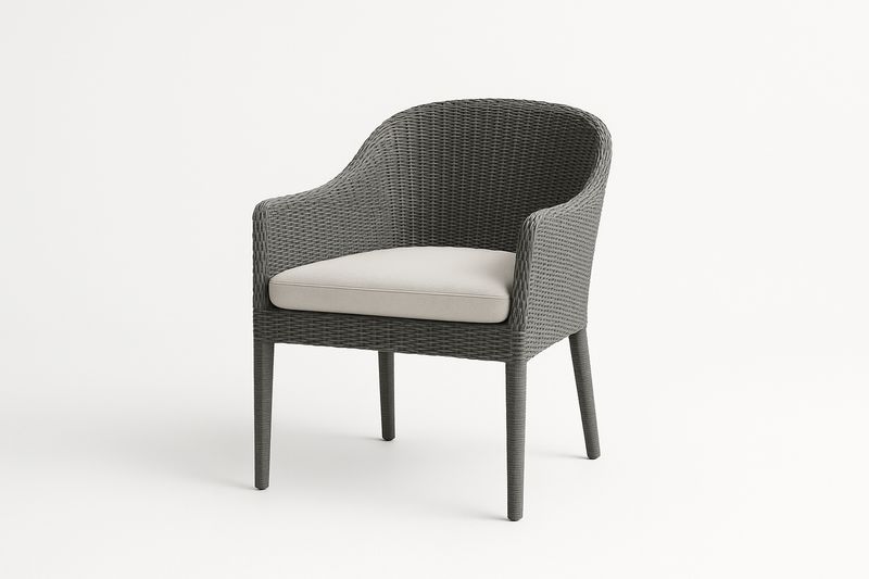 Gartensessel Rattan Kunststoffgeflecht Grau mit Kissen Polyester Beige