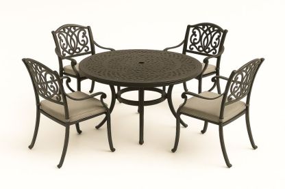 Gartenset Metall Rundtisch 120cm 4 Stühle Schwarz Beige