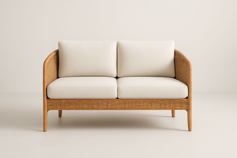 Rattan Zweisitzer-Sofa mit Polyester-Kissen Beige 150cm