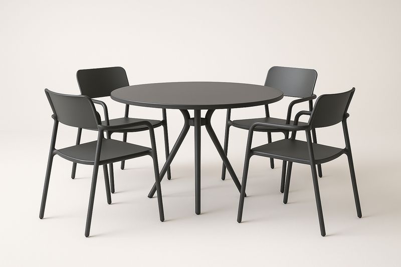Runder Gartenmöbel-Satz aus Aluminium und Kunststoff, Tisch 100 cm Durchmesser, 4 Stühle, Anthrazit
