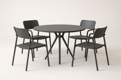 Runder Gartenmöbel-Satz aus Aluminium und Kunststoff, Tisch 100 cm Durchmesser, 4 Stühle, Anthrazit