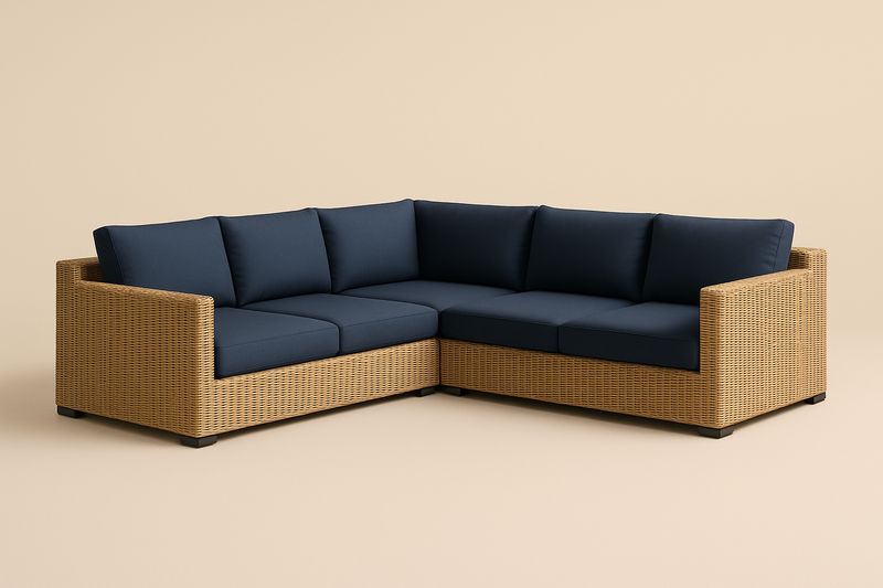 Ecksofa aus Polyethylen mit blauen Kissen 200x200 cm