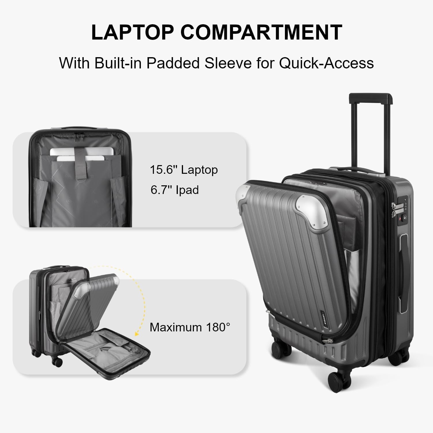 LEVEL8 Grace Maletas de Viaje, 20" Equipaje Expandible, Maletas de Mano con Bolsillo Frontal, con Ruedas Spinner y Cerradura Tsa, Gris