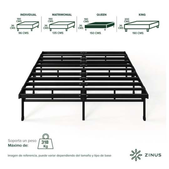 Base de Cama Queen Size Zinus Justin de Metal Resistente Montaje Fácil para todas las edades