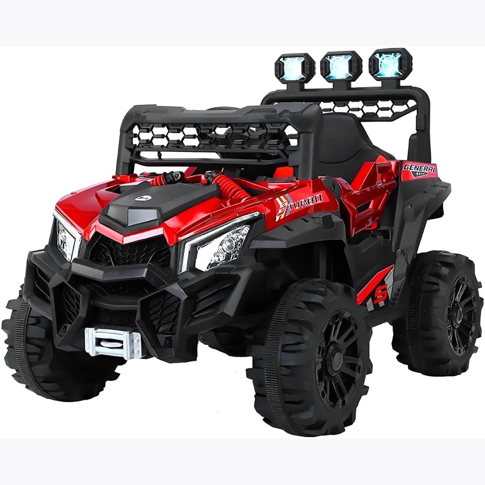 Raganet, Buggy Electrico Montable para Niños Color Rojo, Carrito de Control Remoto y Manejo Directo, con Luces, Estereo y Pedales Funcionales, Medidas: Alto 76cm X Ancho 68cm X Largo 109cm
