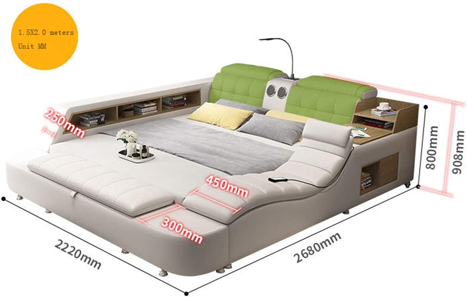Cama tatami de masaje multifuncional del dormitorio principal moderno Cama doble 1.8 con cama de masaje inteligente, espacio de almacenamiento múltiple incorporado, almacenamiento conveniente—Antifaz para aliviar el sueño
