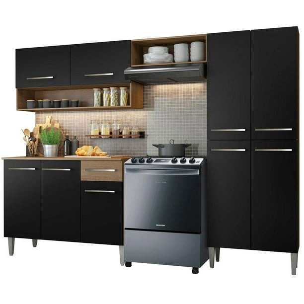 Cocina Integral Madesa Emilly Pop 229cm Marrón/Negro