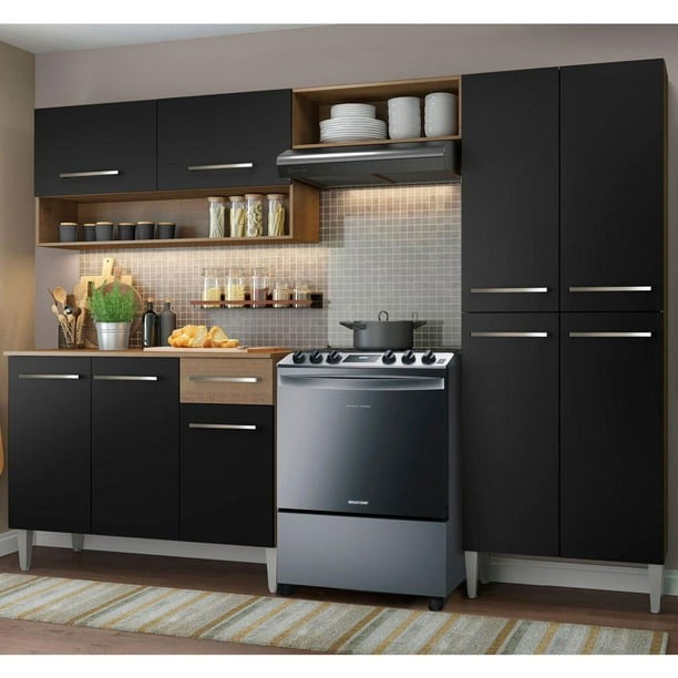 Cocina Integral Madesa Emilly Pop 229cm Marrón/Negro