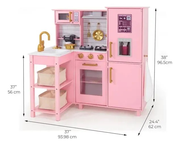 Cocinita Para Niñas 16 Accesorios Rosa