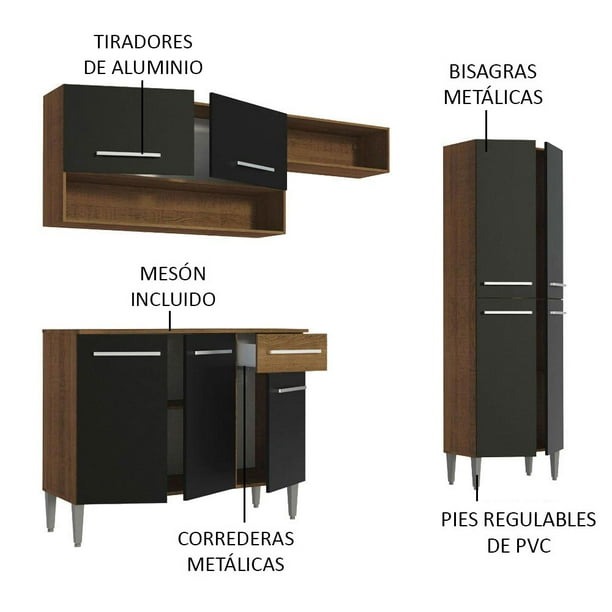 Cocina Integral Madesa Emilly Pop 229cm Marrón/Negro