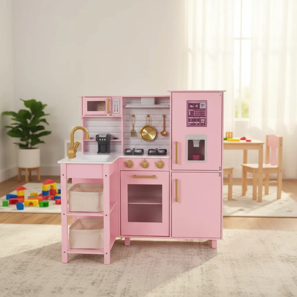 Cocinita Para Niñas 16 Accesorios Rosa