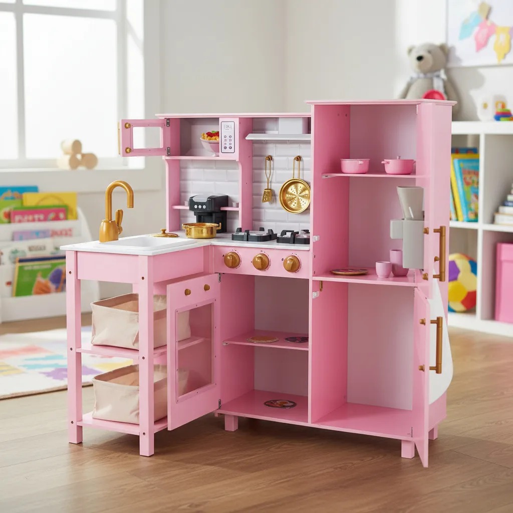 Cocinita Para Niñas 16 Accesorios Rosa