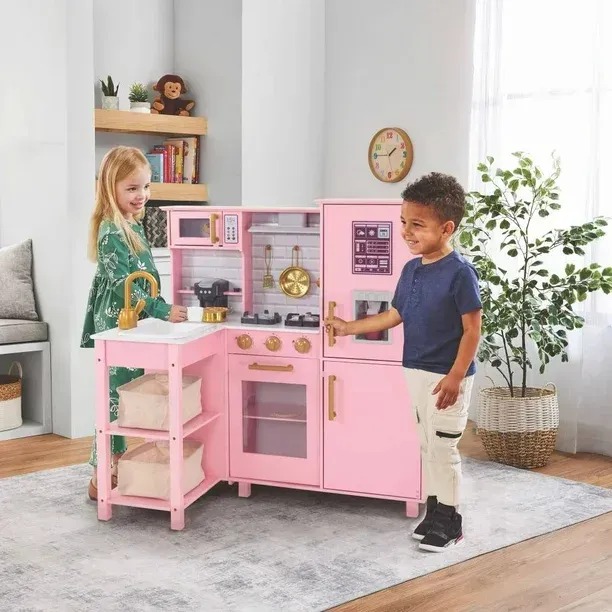 Cocinita Para Niñas 16 Accesorios Rosa