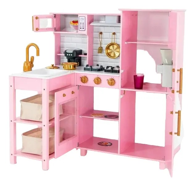 Cocinita Para Niñas 16 Accesorios Rosa