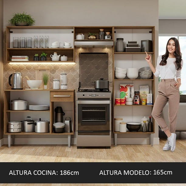 Cocina Integral Madesa Emilly Pop 229cm Marrón/Negro