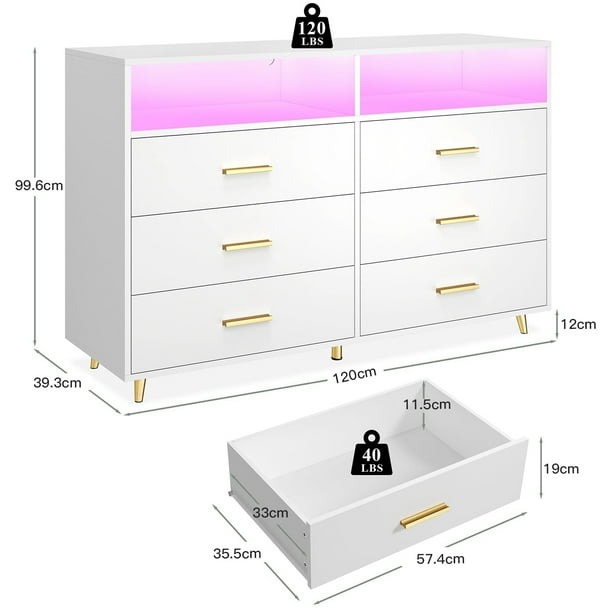 Zocalo Cómoda de 6 Cajones con Luz LED, Diseño Moderno para Dormitorio