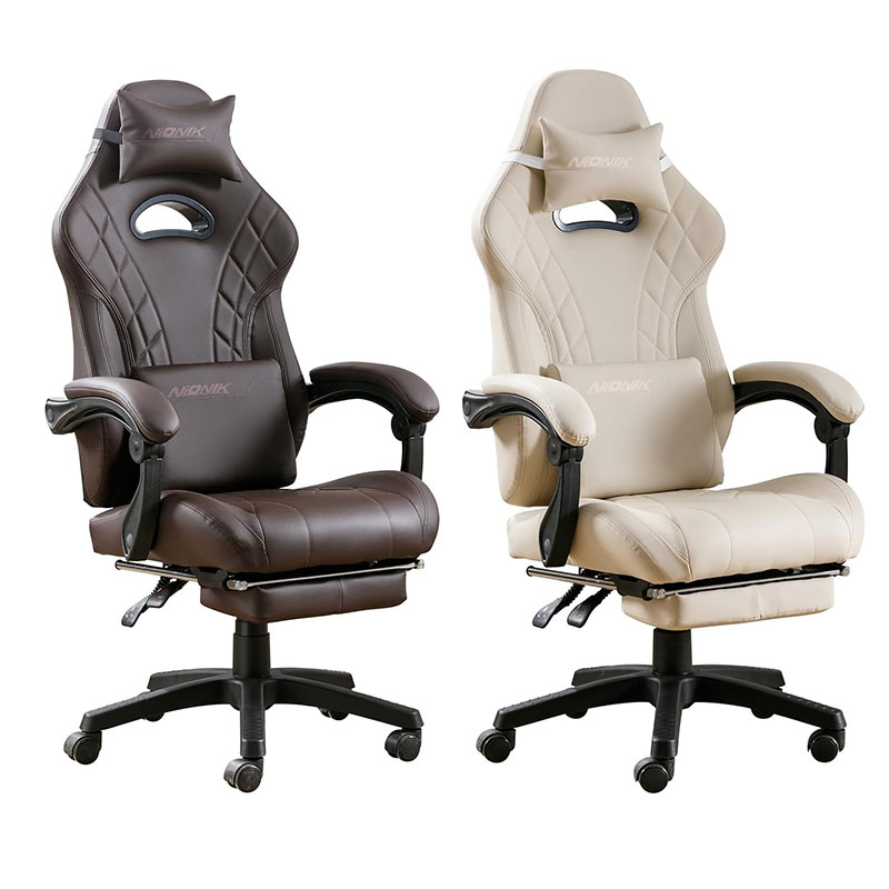 【Compra uno y llévate otro gratis】Silla para juegos con reposapiés y soporte lumbar de masaje