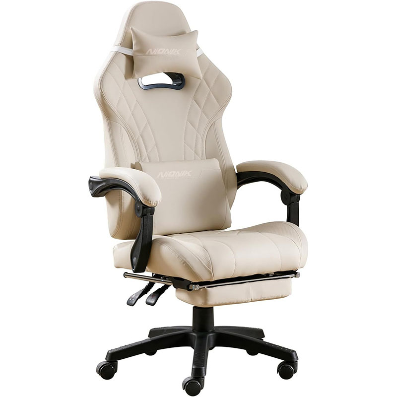 Silla para juegos con reposapiés y soporte lumbar de masaje, silla ergonómica para jugadores de computadora, sillas de videojuegos de oficina con altura ajustable y respaldo