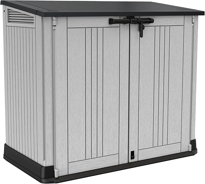 KETER Cobertizo de Almacenamiento Sio Prime, Color Grafito, 880 litros, Almacenamiento para Exterior, Cerradura
