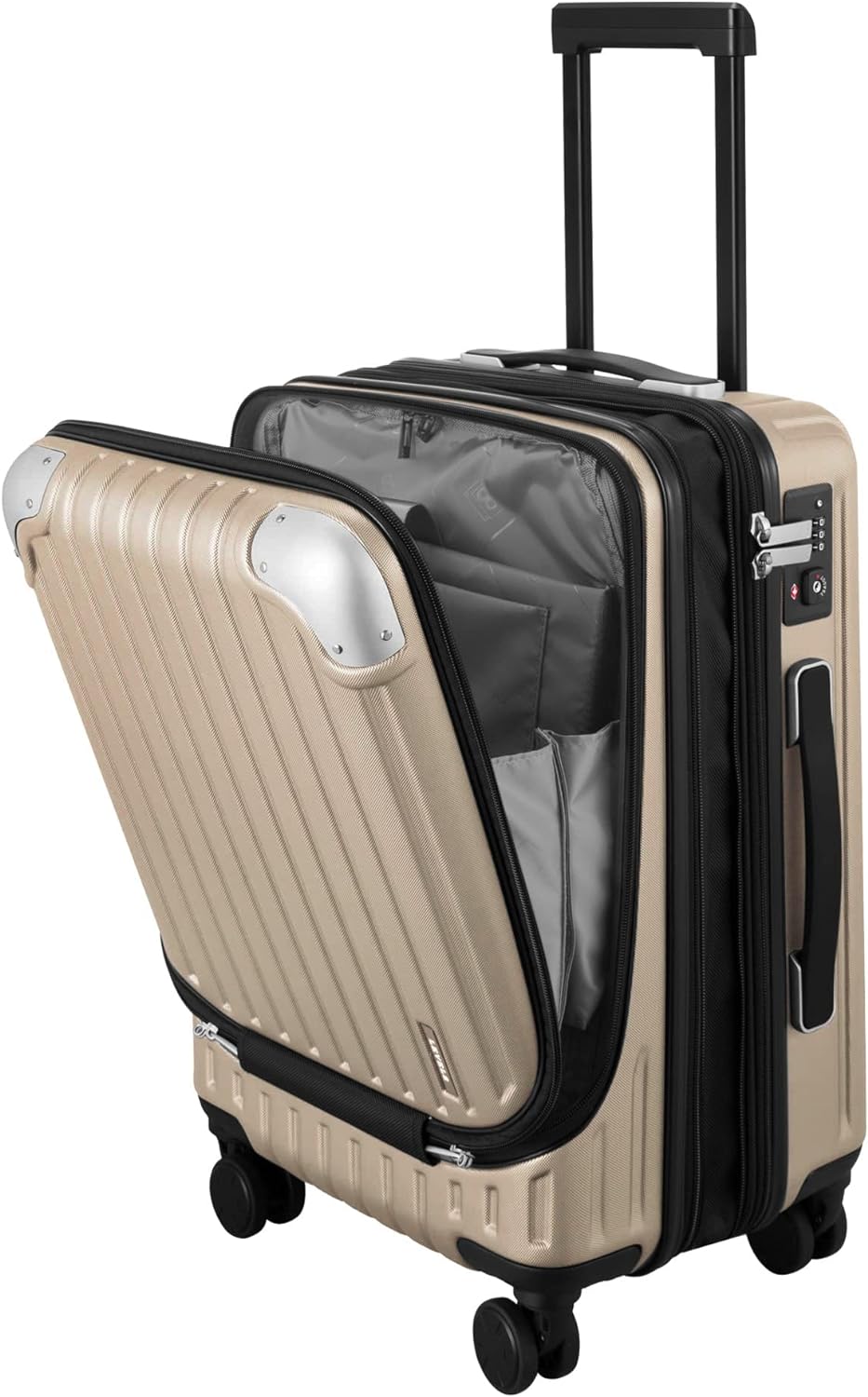 LEVEL8 Grace Maletas de Viaje, 20" Equipaje Expandible, Maletas de Mano con Bolsillo Frontal, con Ruedas Spinner y Cerradura Tsa, Gris