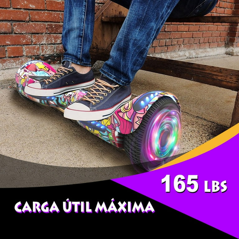 HOVERSTAR Bluetooth Hoverboard, LBW12A Color cromado o monopatín eléctrico de piel impresa con ruedas intermitentes LED HOVERSTAR LBW12A