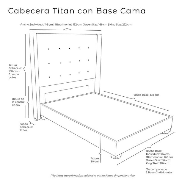Box Base cama Matrimonial + Cabecera Titan Beige DICASA
