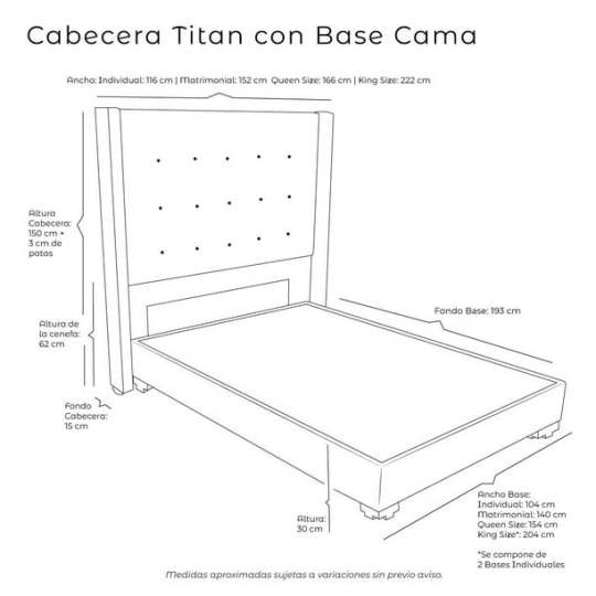 Box Base cama Matrimonial + Cabecera Titan Beige DICASA