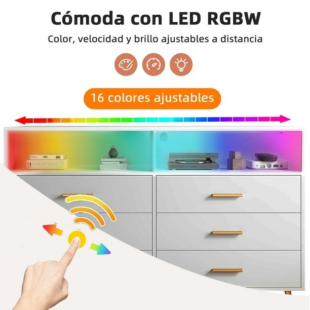 Zocalo Cómoda de 6 Cajones con Luz LED, Diseño Moderno para Dormitorio