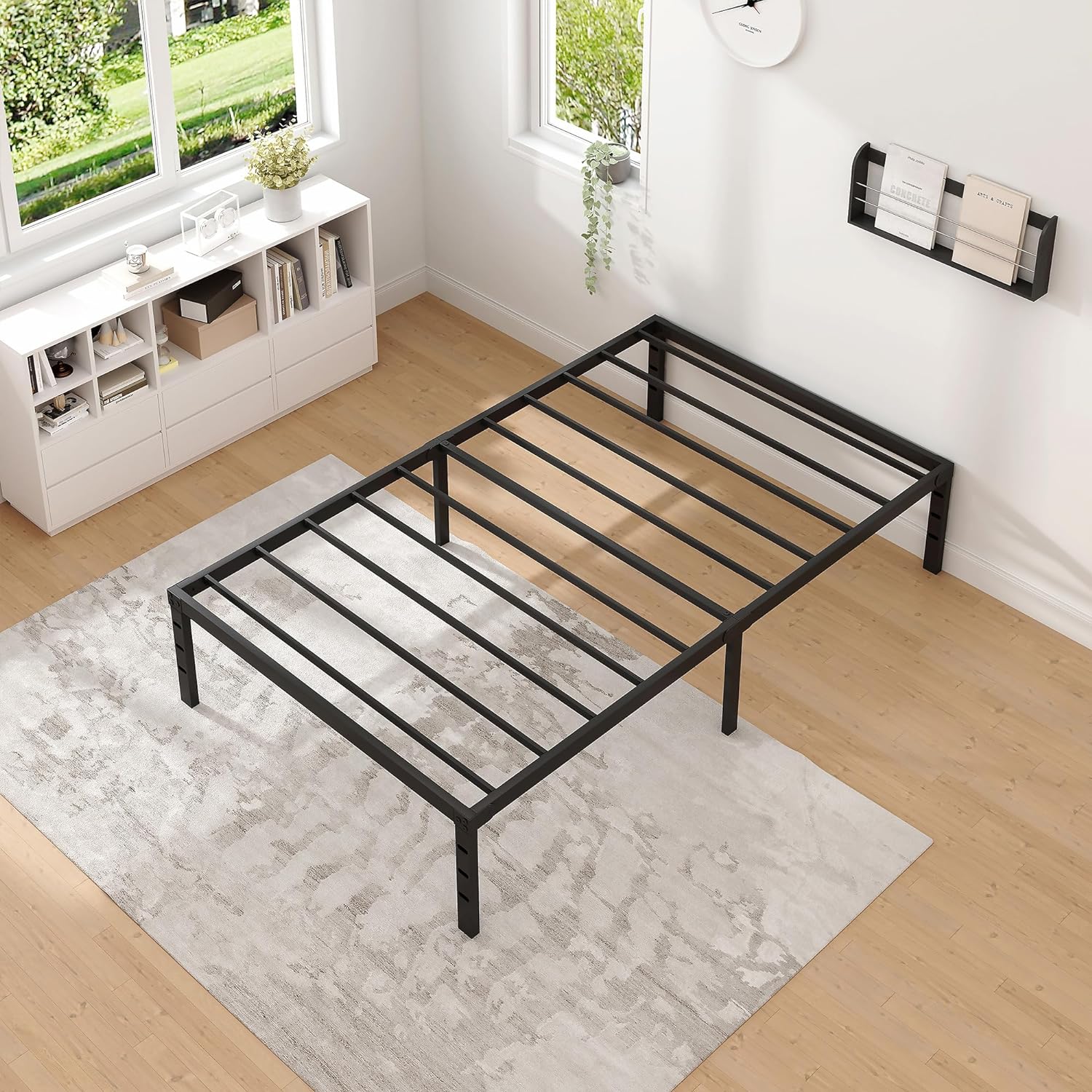 New Jeto Marco de cama de metal con espacio de almacenamiento debajo de la cama, plataforma sencilla y atmosférica, resistente y duradero, de 46 cm, tamaño individual