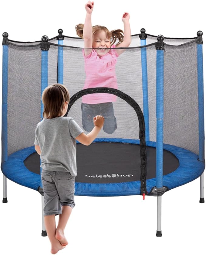Trampolín para niños con Red De Seguridad Brincolín Infantil De 55 Pulgadas Brincolines De Niños para Fiestas Trampolin con Postes Acolchados para Interiores y Exteriores