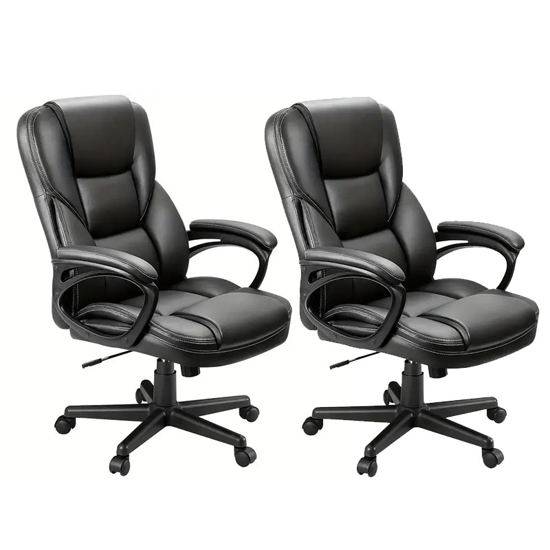2 ud Silla Ejecutiva Ergo - Lujoso Cuero Sintético, Reposabrazos Ajustables, Soporte Lumbar, Giro de 360°, Función de Inclinación 90°-120°, Altura Ajustable 17.2"-21.2", Respaldo de 24.8", Acabado Negro Elegante