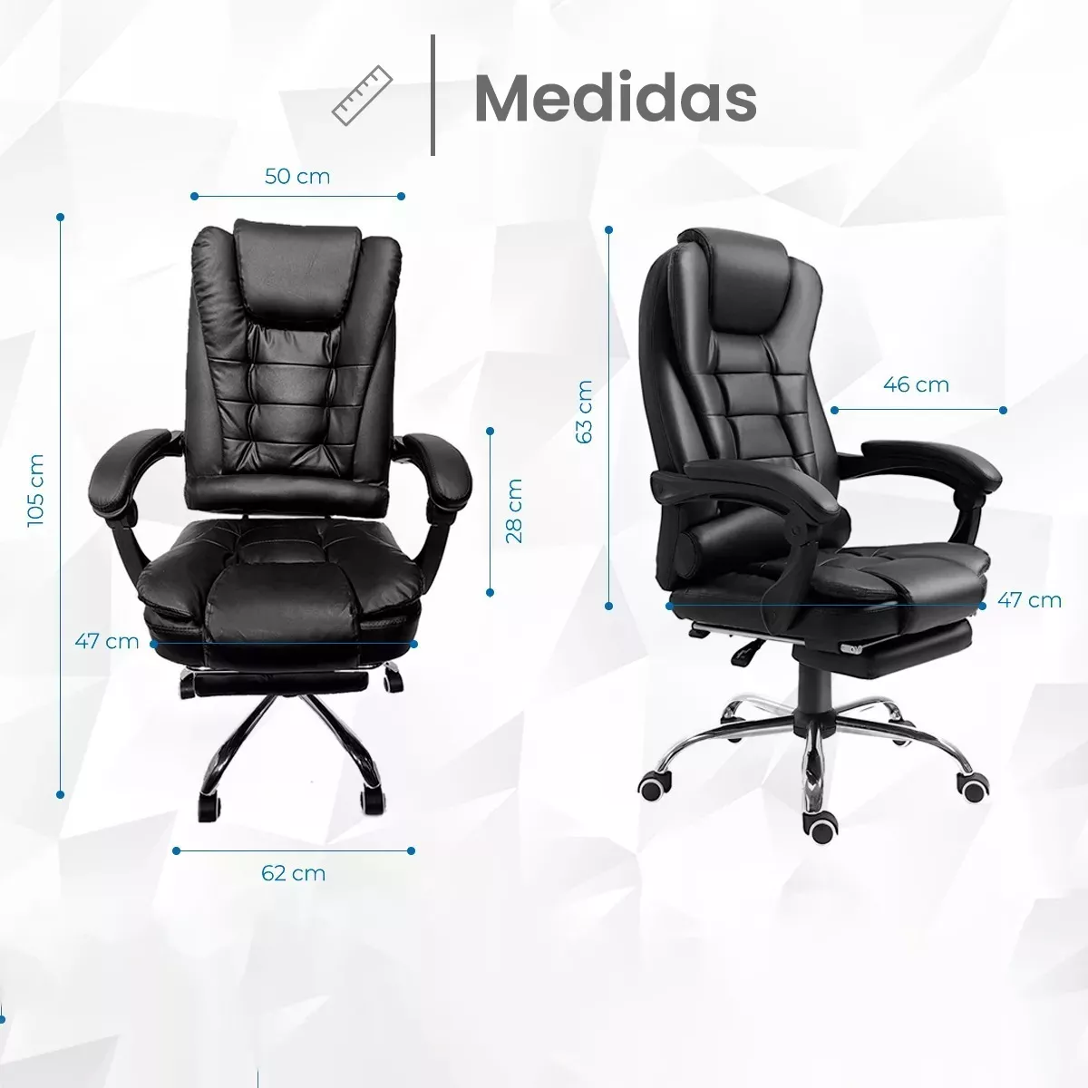Silla de Escritorio Player One 1507 Ergonómica Negra con Tapizado de Cuero Sintético