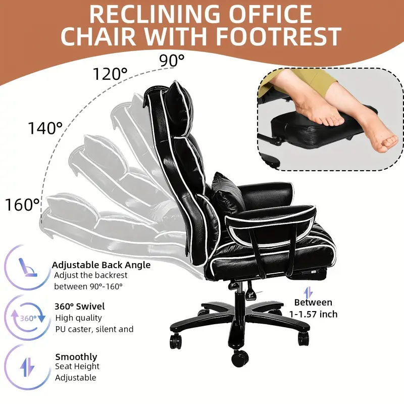 Silla de oficina grande y alta para personas pesadas Silla ejecutiva de oficina con respaldo alto Silla de oficina ergonómica de alta resistencia con reposapiés