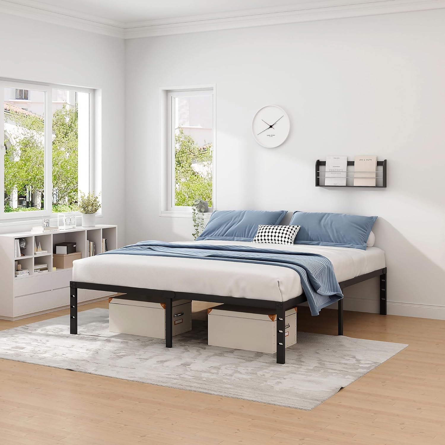 New Jeto Marco de cama de metal con espacio de almacenamiento debajo de la cama, plataforma sencilla y atmosférica, resistente y duradero, de 46 cm, tamaño individual