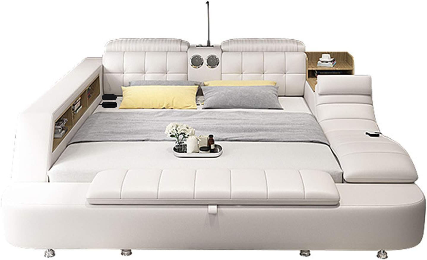 Cama tatami de masaje multifuncional del dormitorio principal moderno Cama doble 1.8 con cama de masaje inteligente, espacio de almacenamiento múltiple incorporado, almacenamiento conveniente—Antifaz para aliviar el sueño
