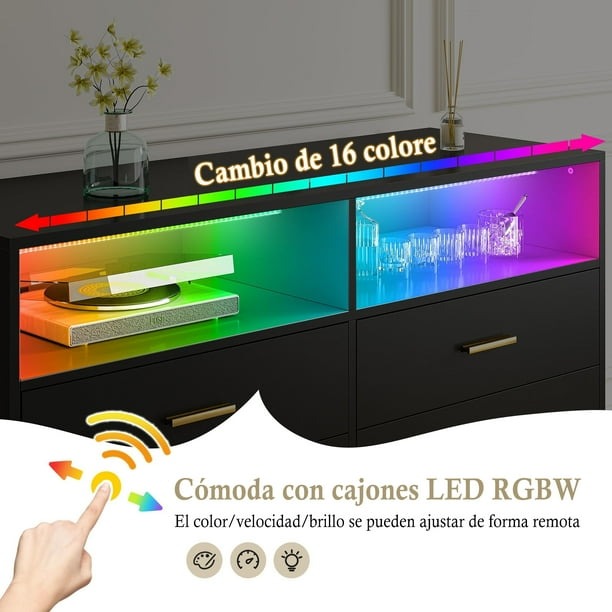 Zocalo Cómoda de 6 Cajones con Luz LED, Diseño Moderno para Dormitorio