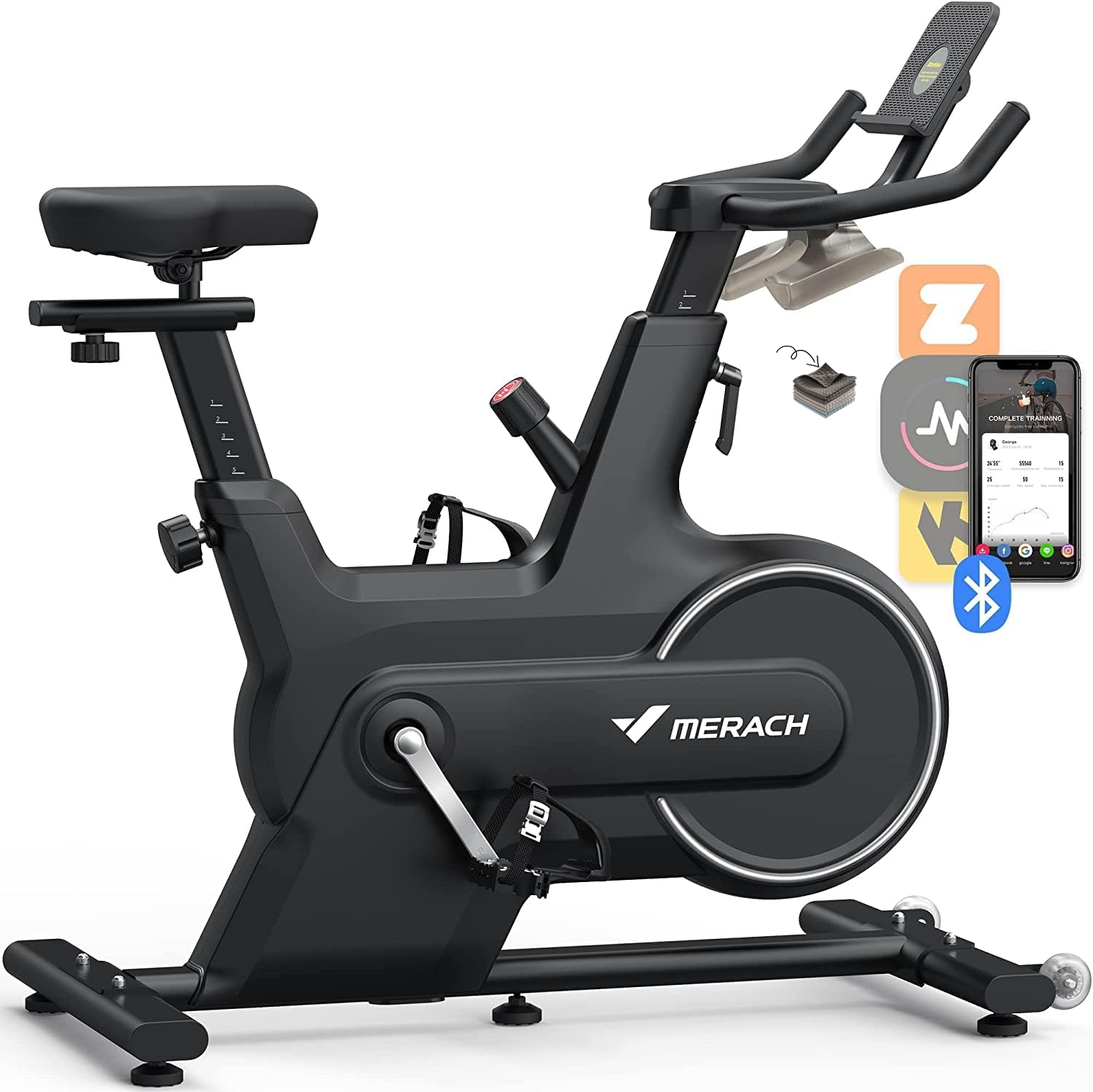 Bicicleta Estatica de Interior, MERACH Bicicleta Spinning en Casa con Resistencia magnética y Automática, Bicicleta Fija Bluetooth con Seguimiento de Datos de APP y Soporte iPad