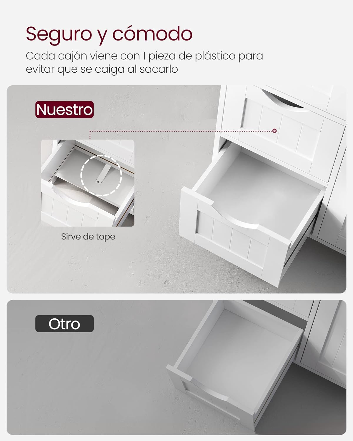 Armario de Baño, Cómoda de Baño, Mueble de Baño Estrecho, con 3 Cajones, 1 Estante Ajustable, Armario con Puerta, 30 x 60 x 80 cm, Blanco