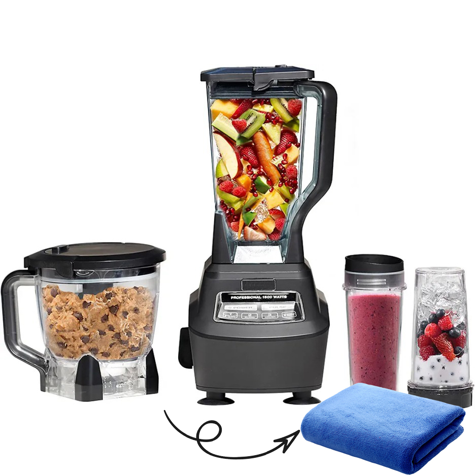 🔥Batidora procesadora, 1500W, 4 funciones para batidos, procesamiento, masa, bebidas y más, con vaso batidor de 200ml, vaso procesador de 200ml, 2 vasos para llevar