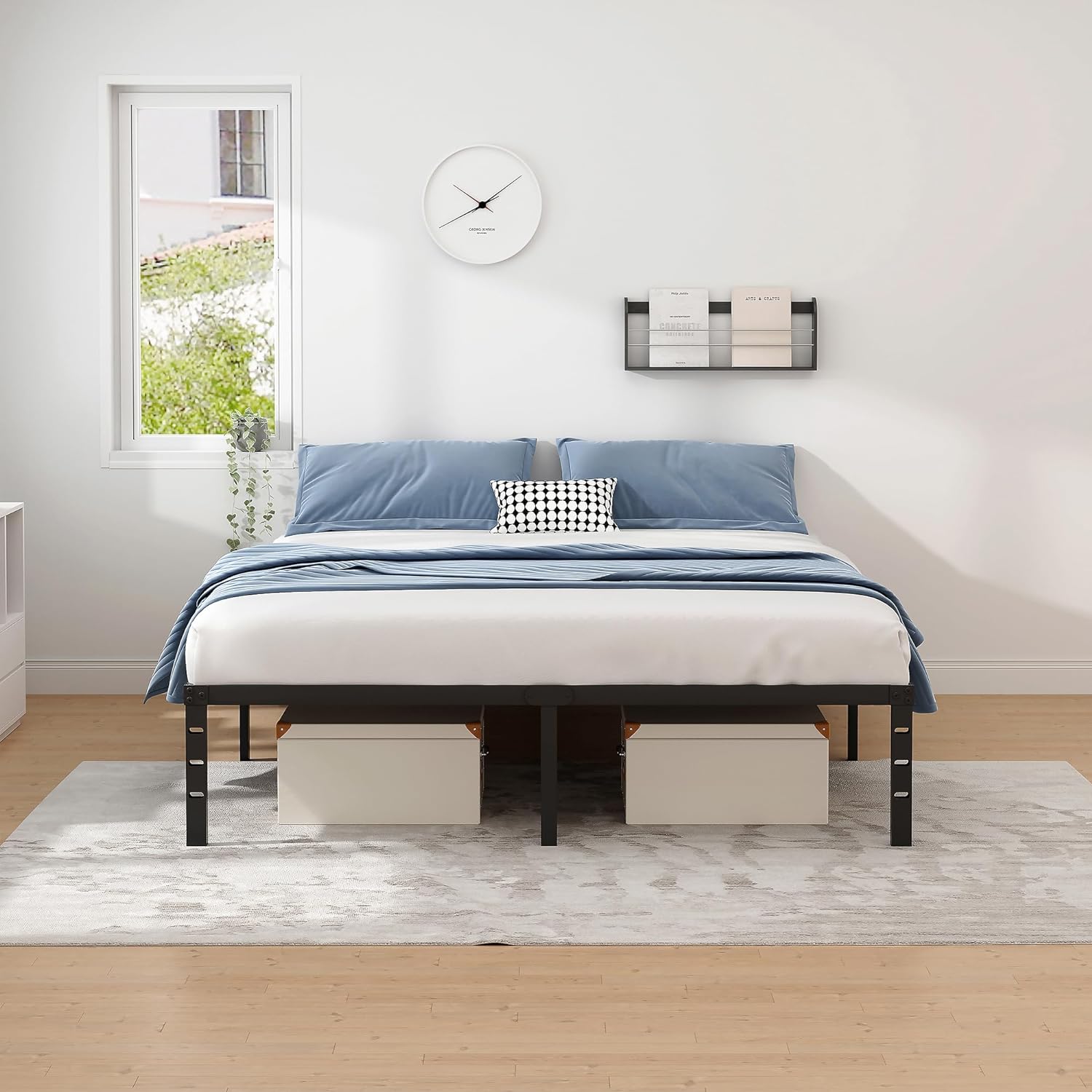 New Jeto Marco de cama de metal con espacio de almacenamiento debajo de la cama, plataforma sencilla y atmosférica, resistente y duradero, de 46 cm, tamaño individual