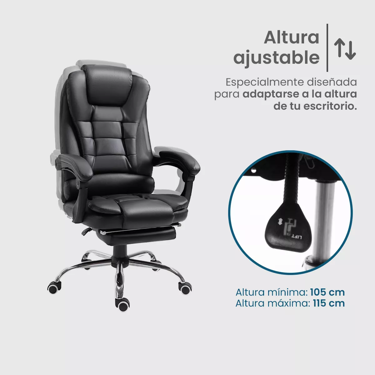 Silla de Escritorio Player One 1507 Ergonómica Negra con Tapizado de Cuero Sintético
