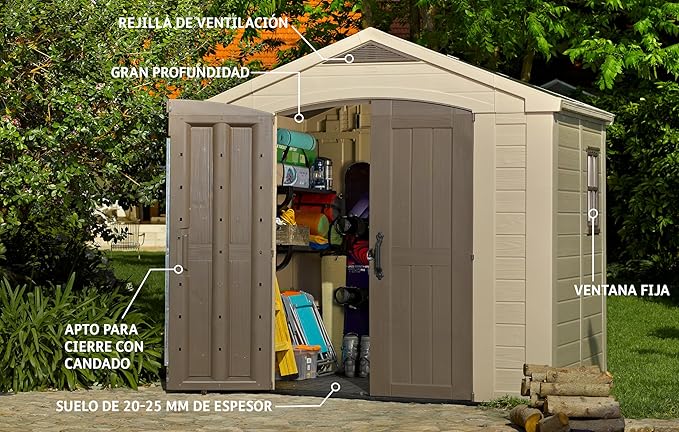 Keter Cobertizo de Almacenamiento, Factor 6X8, para Exterior, Color Beige, Jardin