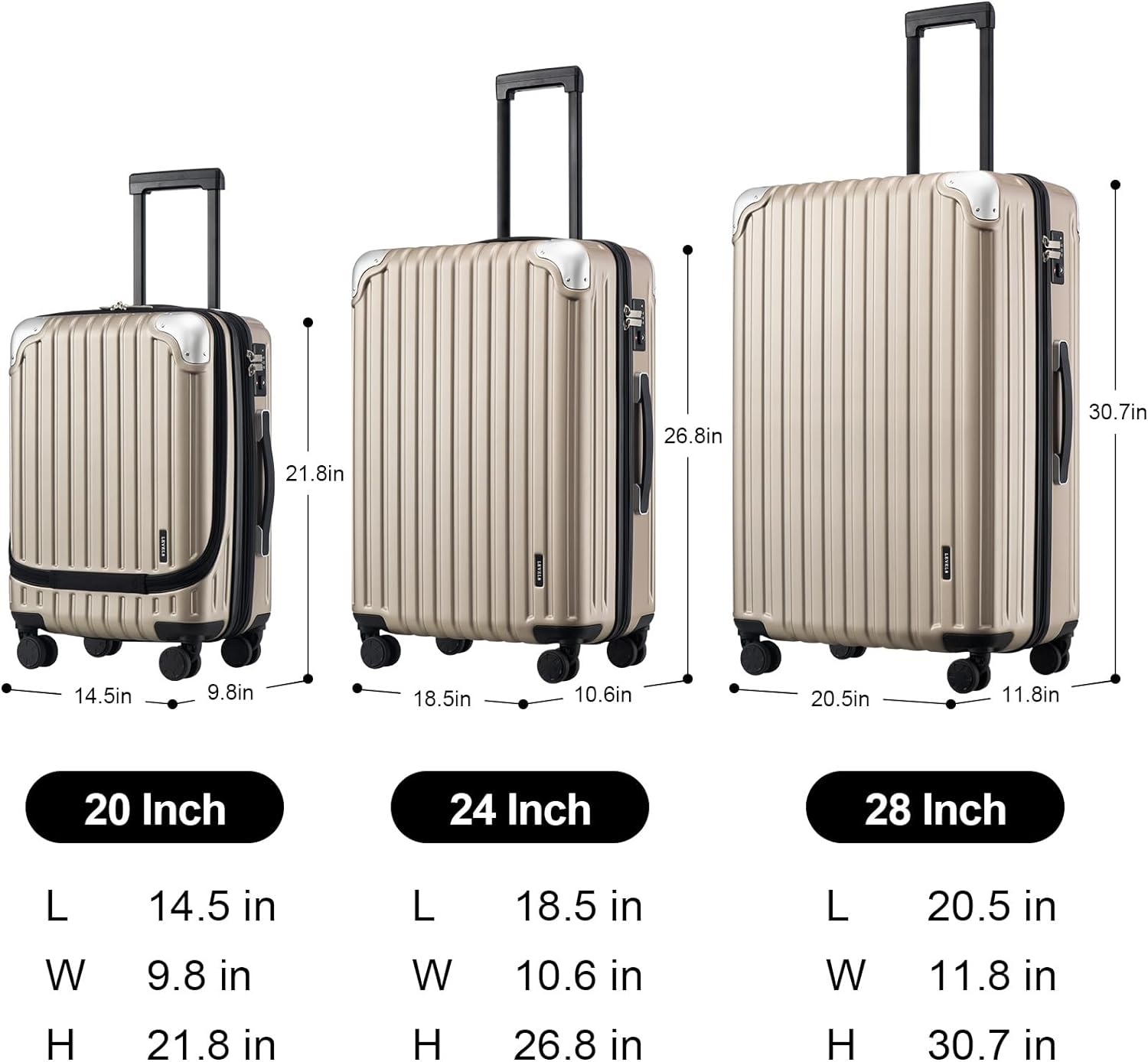 LEVEL8 Grace Maletas de Viaje, 20" Equipaje Expandible, Maletas de Mano con Bolsillo Frontal, con Ruedas Spinner y Cerradura Tsa, Gris