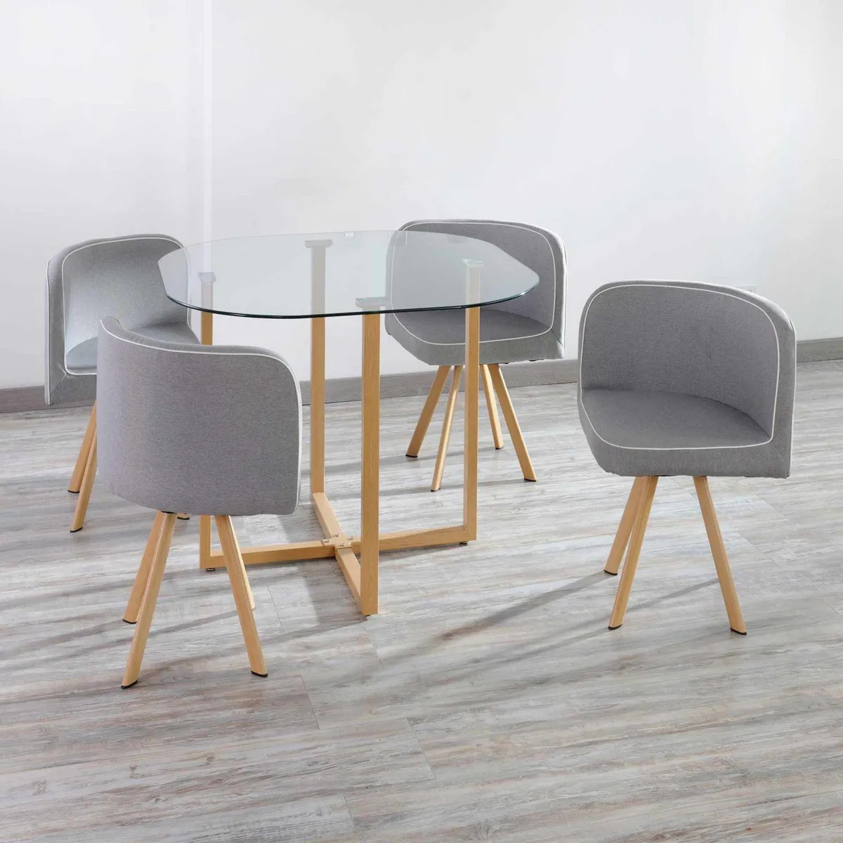 Juego de Comedor Graph 4 Sillas Mesa Rectangular 100x100x75 cm Natural/Transparente