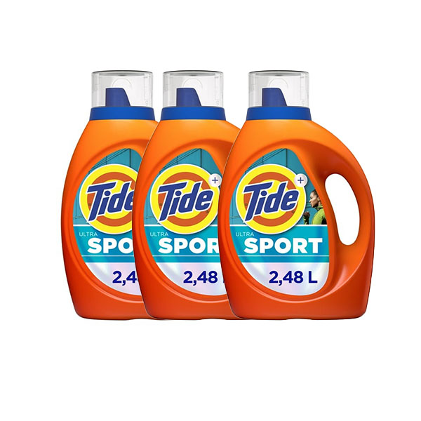 Detergente Líquido Tide Sport, para ropa deportiva, combate malos olores, 59 Cargas (2.48 L)
