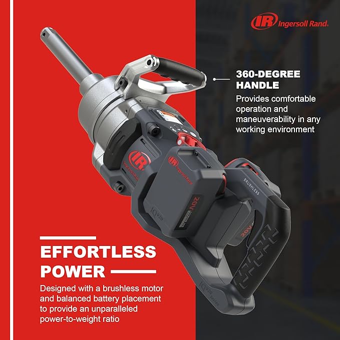 Ingersoll Rand W9691-K4E Kit de batería de 1" Llave de impacto inalámbrica de 20V 4, zanco ext de 6", torque de 3000 ft-lb, retenedor de orificio pasante de anillo de fricción, mango en D